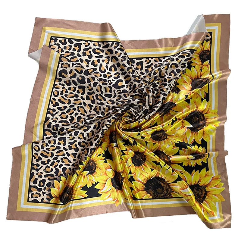 American fashion design silk scarf sunflower leopard stitching sunflower American element large square towel