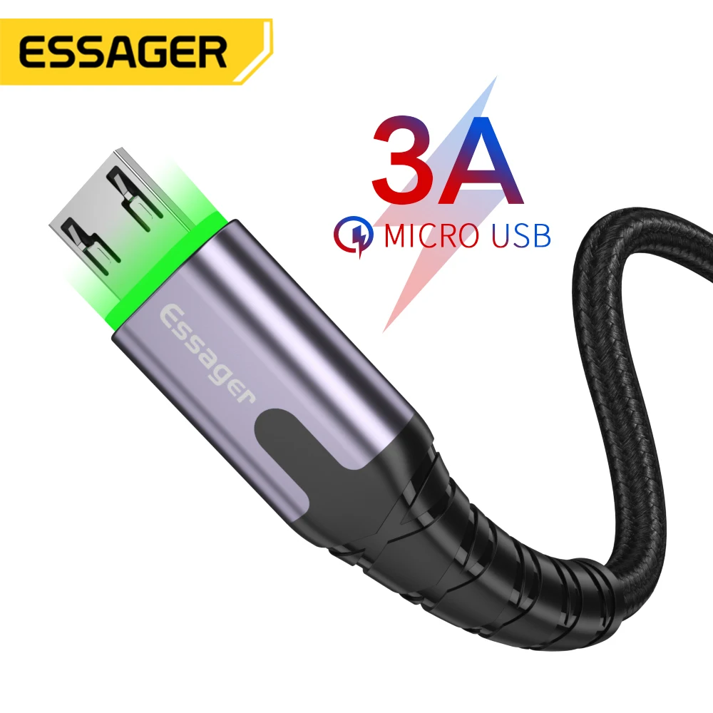 Essager-Cable Micro USB 2.4A, cargador rápido 3M, Cable Microusb para Huawei, Xiaomi,...