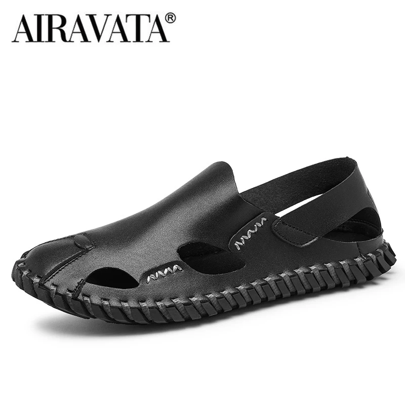 Men Leather Sandals Summer Handmade Nonslip Casual Shoes Man Outdoor Flat Quick Dry Slip on Man Sandals