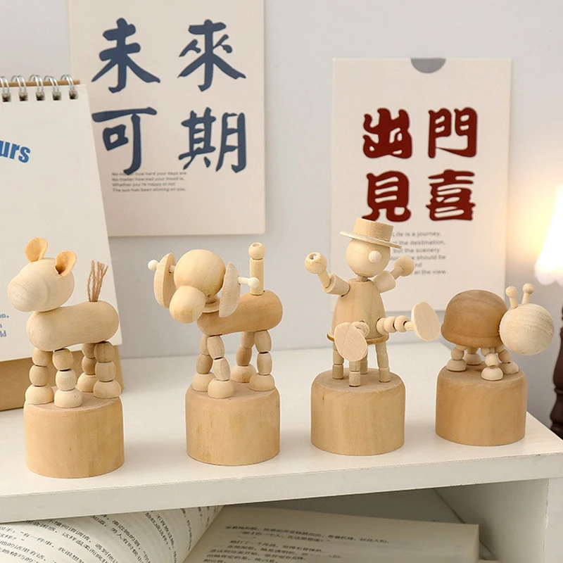 

Wooden Animal Ornaments Mini Desktop Movable lovable Puppet Fingurine Home Decoration Crafts Toy Gifts Home Book Shelf Fun Deco