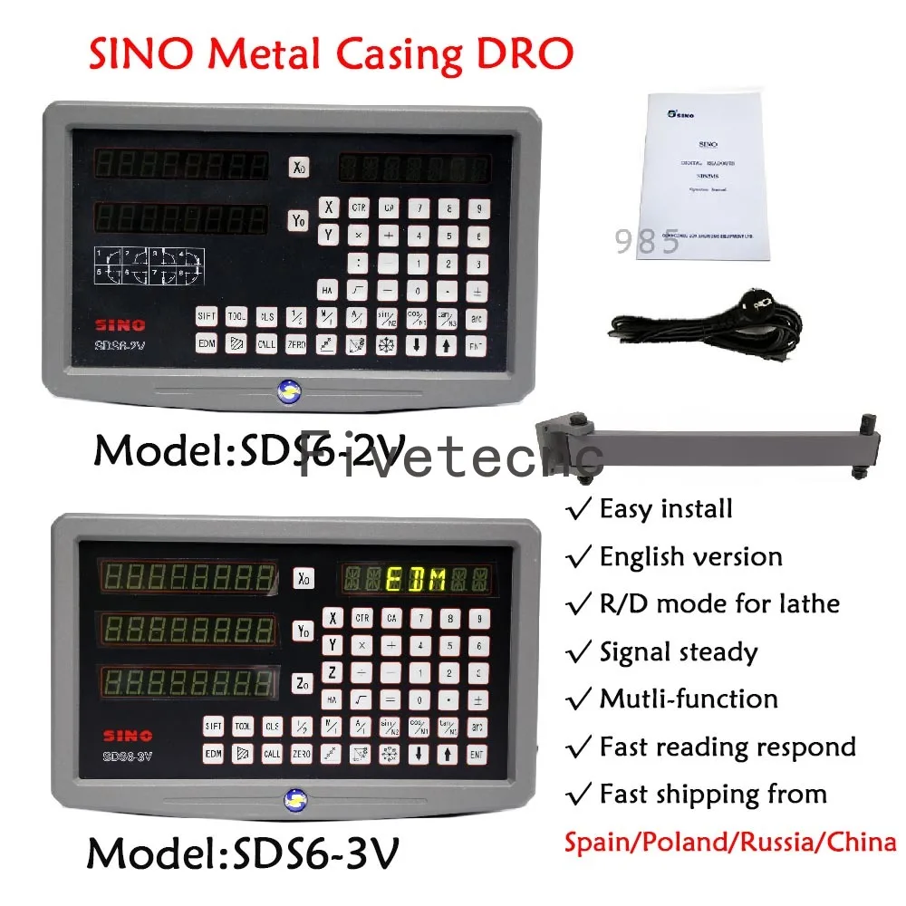 

SINO SDS6-2V 2 axis 3 Axes Digital Readout Metal Casing Display for Lathe Milling Machine DRO 110V/220V