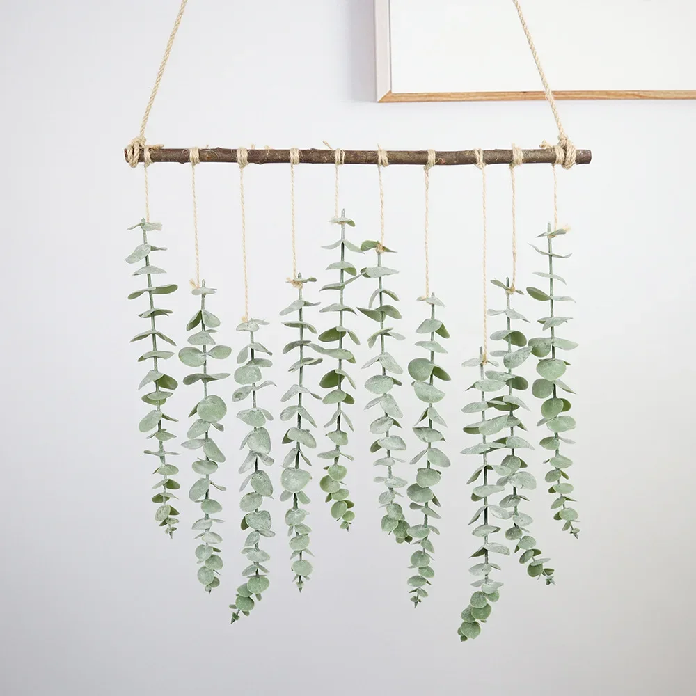 

Simulated Green Plant Artificial Eucalyptus Leaf Coffee Shop Home Room Hanging Decor Welcome Doorplate Wall Hanging Ornaments