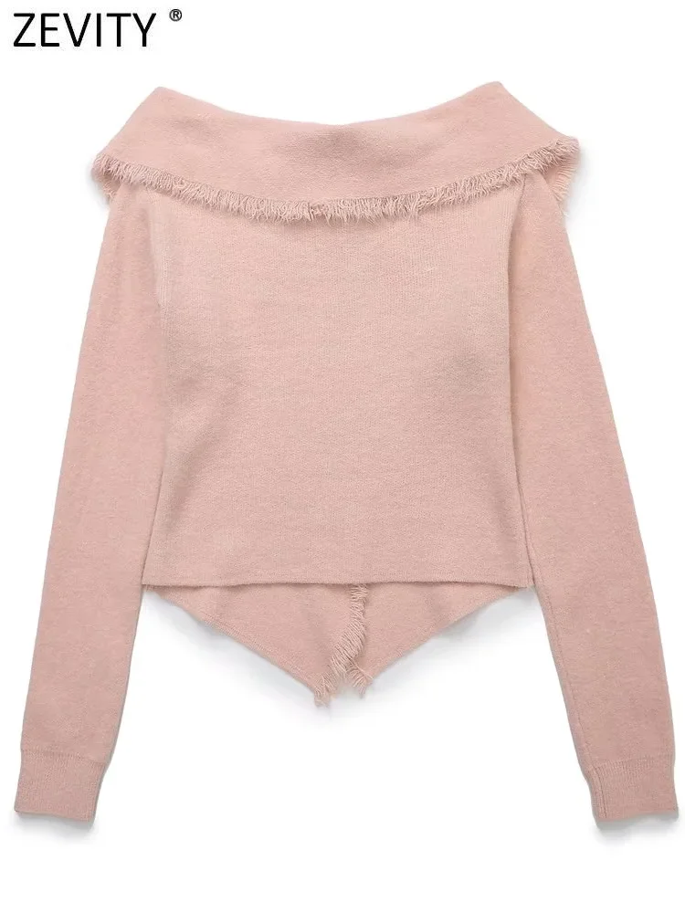 Zevity женский модный нерегулярный вязаный свитер с кисточками и отложным