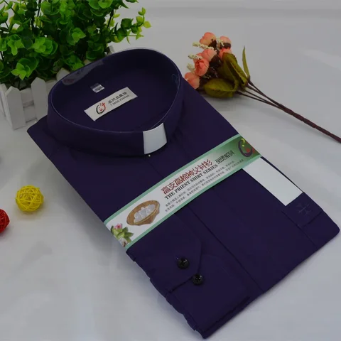 Мужская черная рубашка для священника из хлопка и полиэстера