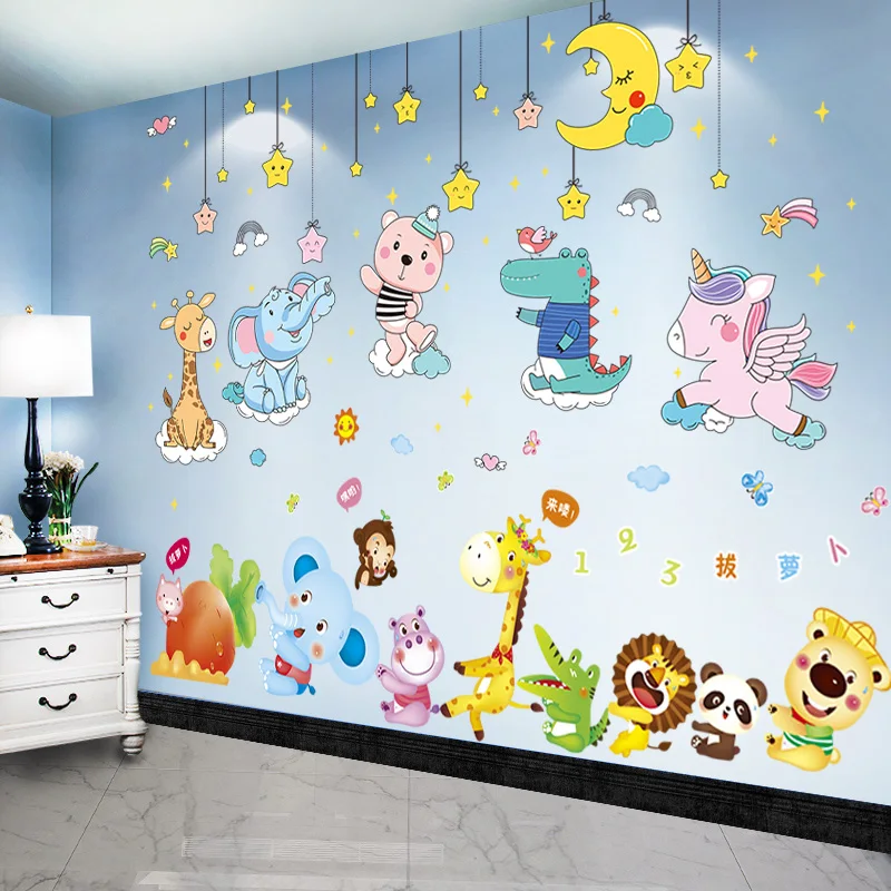 

[SHIJUEHEZI] Animals Wall Stickers DIY Cartoon Giraffe Elephant Bear Wall Decals for Kids Rooms Baby Bedroom Home Decoration