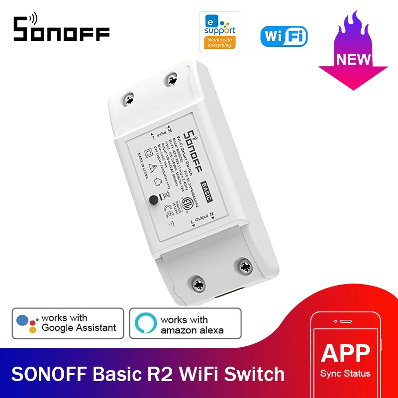 

SONOFF Basic R2 WiFi Smart Switch 10A DIY Breaker Light Switch Home Automation Relay Module Works With Alexa Google Home