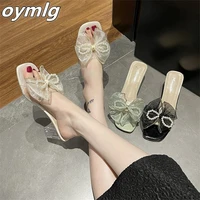 sandals and slippers womens fairy style ladies summer outer wear 2022 new trendy lace bow stiletto high heeled slippers women