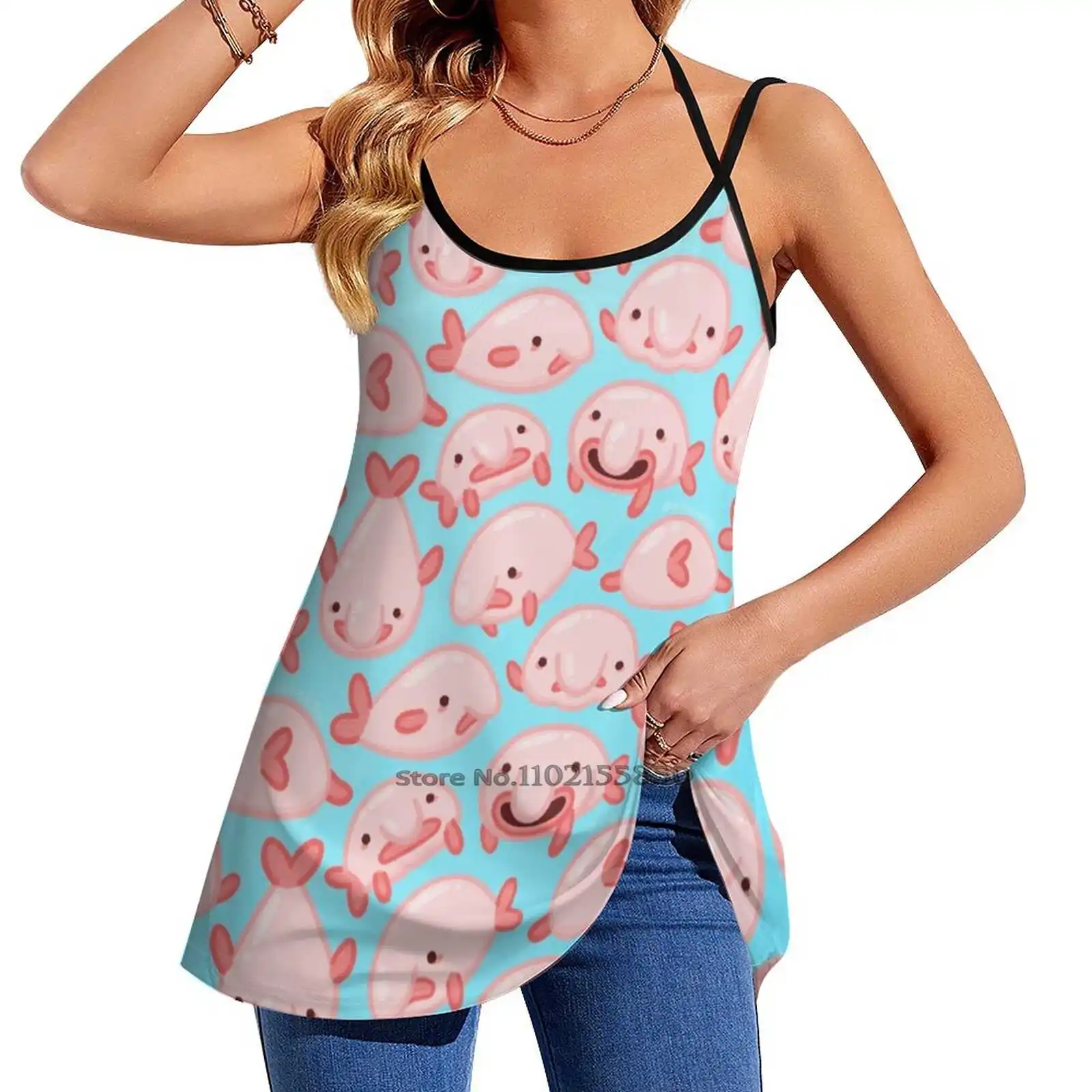 

Женская майка с рисунком рыбы, летняя рубашка без рукавов