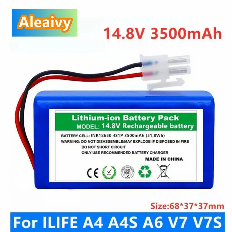 

NEW/14.8V 2500mah 3200Mah 3500mAh Lithium Battery For ILIFE A4 A4s V7 A6 V7s Plus Robot Vacuum Cleaner ILife 4S 1P Full Capacity