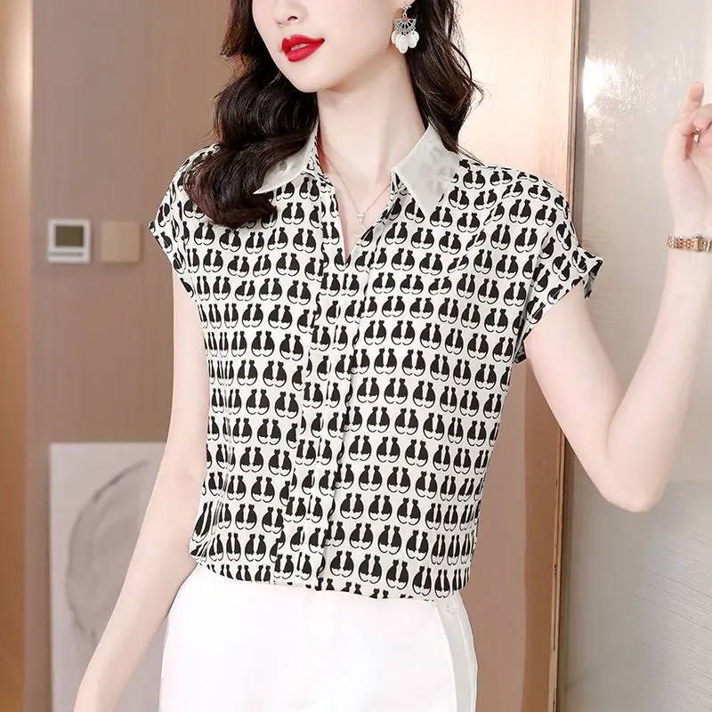 Блузка женская тонкая с коротким рукавом Элегантная универсальная Свободная