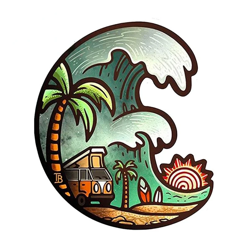 

Creative13cm x 11cm for Surf Vanlife Car Stickers Sunscreen Decals Fashionable Surfboard Trunk Decor Car Styling