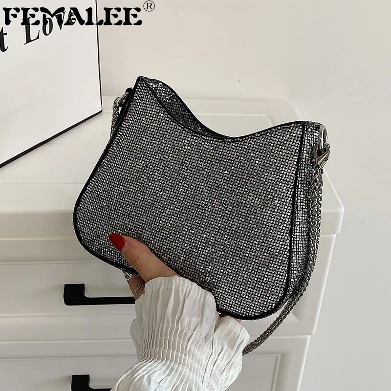 

Модные маленькие женские сумки с инкрустацией стразами, роскошные женские сумки с цепочкой, 2022, кошельки на плечо, клатч, женские сумки вече...