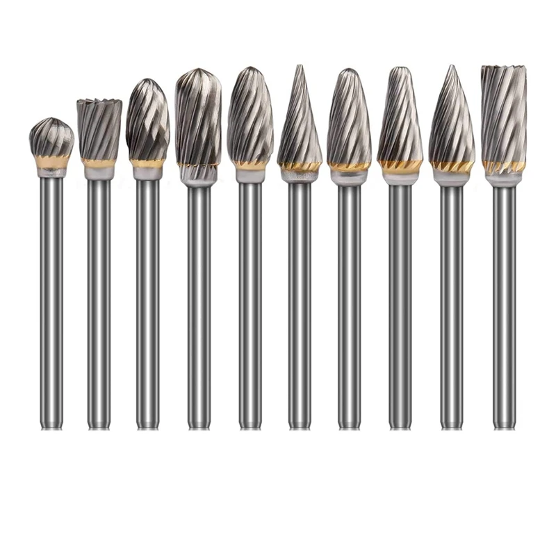 

Cemented Carbide Rotary Burr Set - 10 Pcs 1/8 Inch Shank, 1/4 Inch Head Length For Metal Carving, Woodworking,Drilling