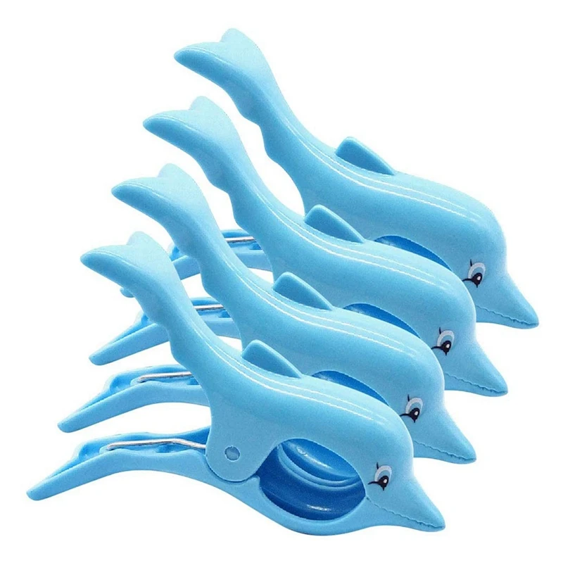 

Beach Towel Clips Plastic Quilt Clips Clamp Holder Sunbed Pegs Laundry Pegs Windproof Clothes Clips, Dolphin 8Pcs