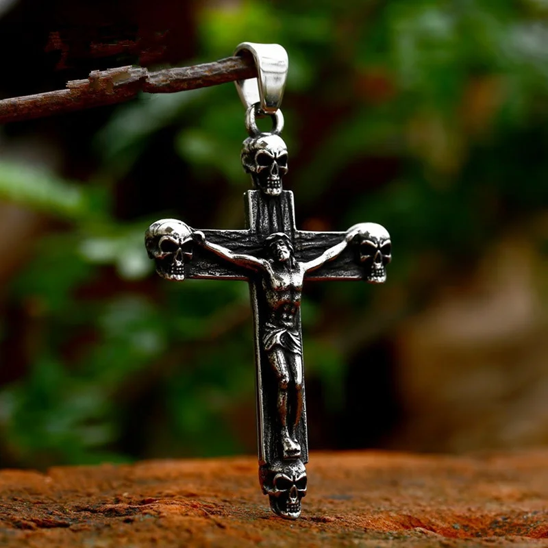 

New Design Religion Jesus Cross Skull Stainless Steel Men Women Necklaces Pendants Punk Vintage Amulet Jewelry Gift Wholesale