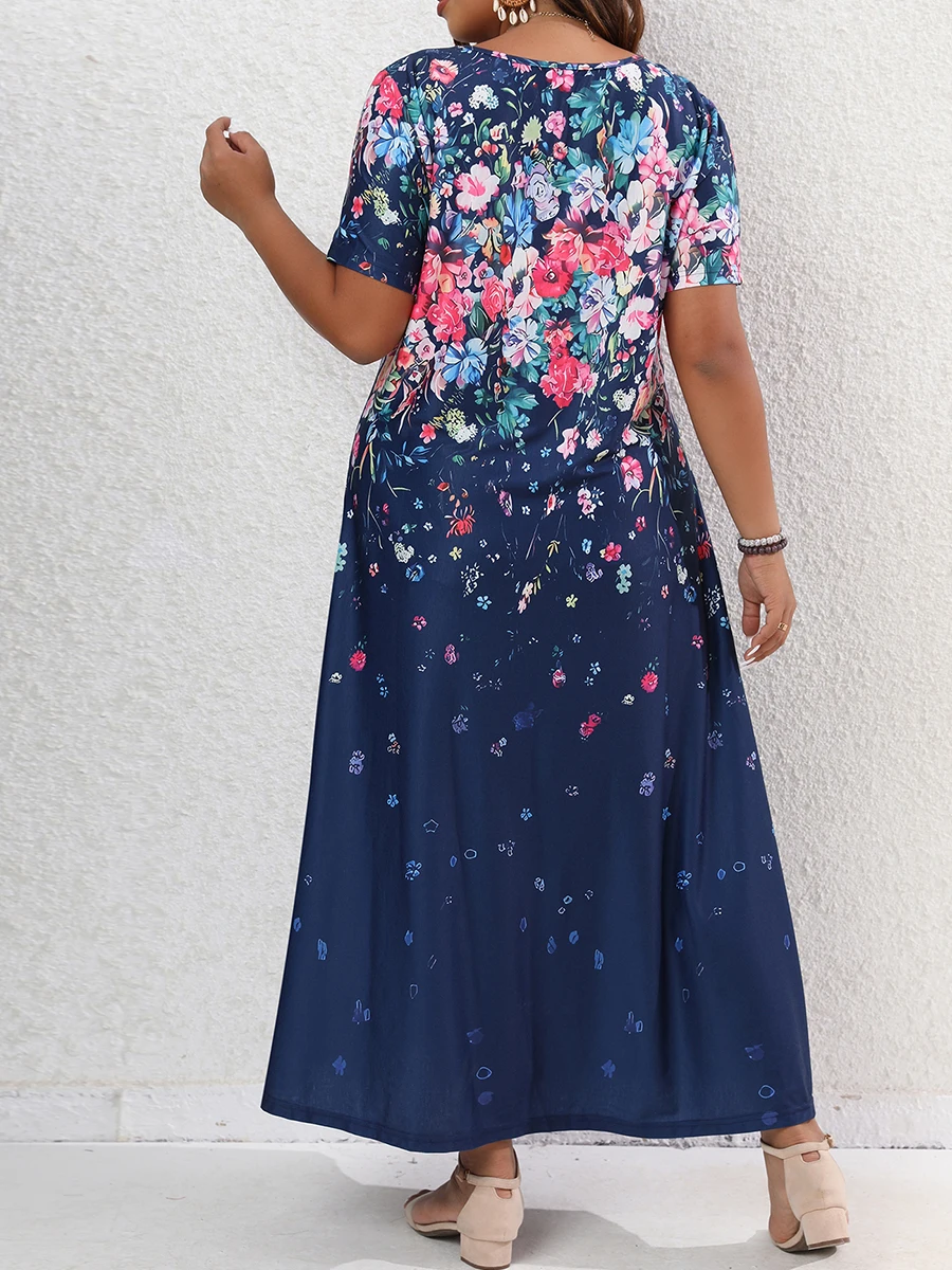 Finjani Women‘s Dress Crewneck Retro Floral Print Fashion Dresses Summer Colorblock  2023 Plus Size Dress