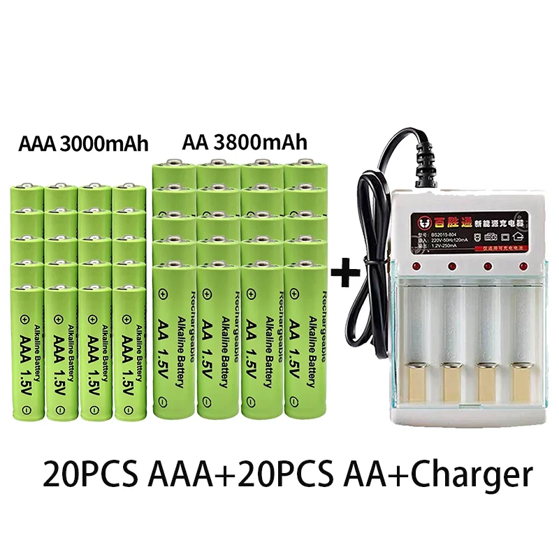 

100% оригинальный 1,5 в AA3800mAh + AAA3000mAh перезаряжаемый аккумулятор Ni-MH 1,5 V аккумулятор для часов, мышей, компьютеров, игрушек и т. д. + зарядное устройство