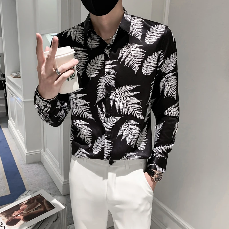 Hawaiian Shirts for Men 2021 Autumn  Long Sleeve Slim Casual Shirt Social Party Tuxedo Male Clothing Streetwear Chemise Homme