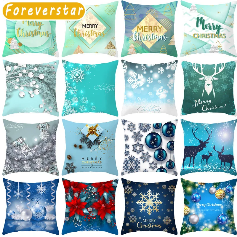 

Blue Series Christmas Peach Skin Pillow Case 2023 New Custom Digital Printing Polyester Cushion Cover Funda Cojin 45x45cm