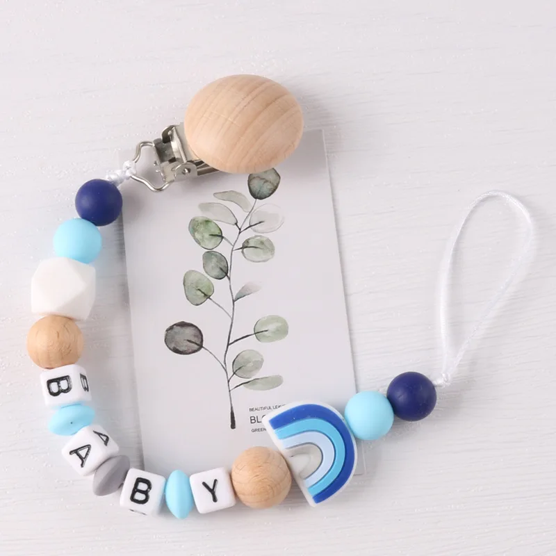 

Baby Pacifier Clips Personalized Name Babies Teethers Dummy Nipples Holder Anti-drop Clip Chain Silicone Rainbow Teething Toys