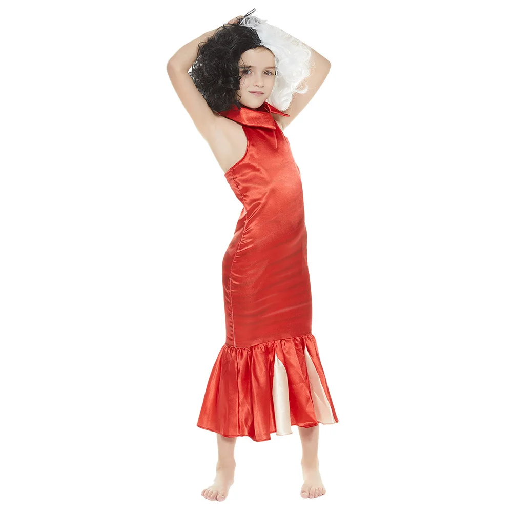 Детский костюм для косплея Cruella девочек красное платье наряды вечерние Хэллоуина