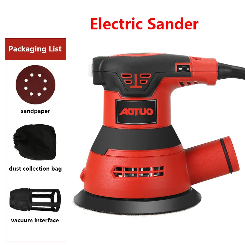 300W 125mm Electric Sander Machine Variable Speed Sanding Tools Wall Putty Polishing Machine with Dust Box + 10/20pcs Sandpapers