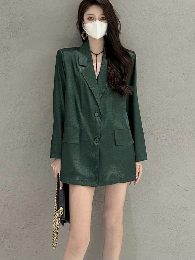 Luxury Brands Spring Summer Thin Blazer Long Sleeve Black Suit Chic Korean Office Ladies Crocodile Print Shirt High-end Suit Top