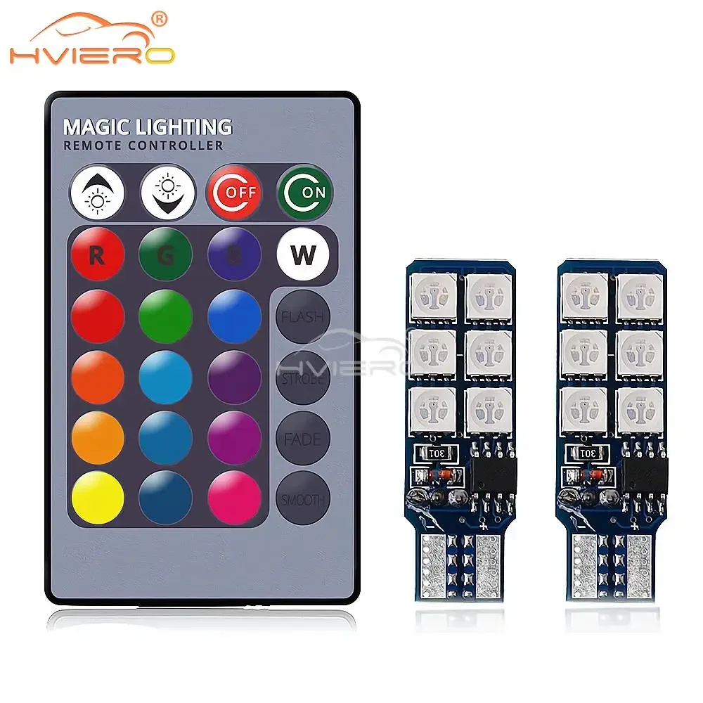 

2X автоматическая лампа для украшения интерьера T10 W5W 5050 атмосферный светильник RGB 12SMD пульт дистанционного управления красочные светодиодные автомобильные аксессуары для чтения