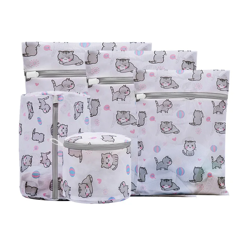 Cartoon Cat Printing Laundry Bag for Washing Machines Lingerie Wash Bags Foldable Dirty Clothes Bag Bra Underwear Laundry Basket images - 6