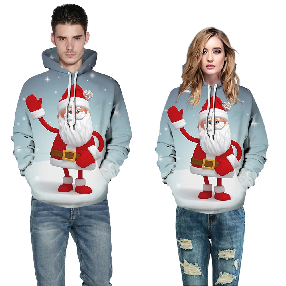 Autumn Couples Christmas Hoodies Sweatshirt Casual Loose Snowman Print Hooded Pullover Tops New Year Uniform For Women and Men