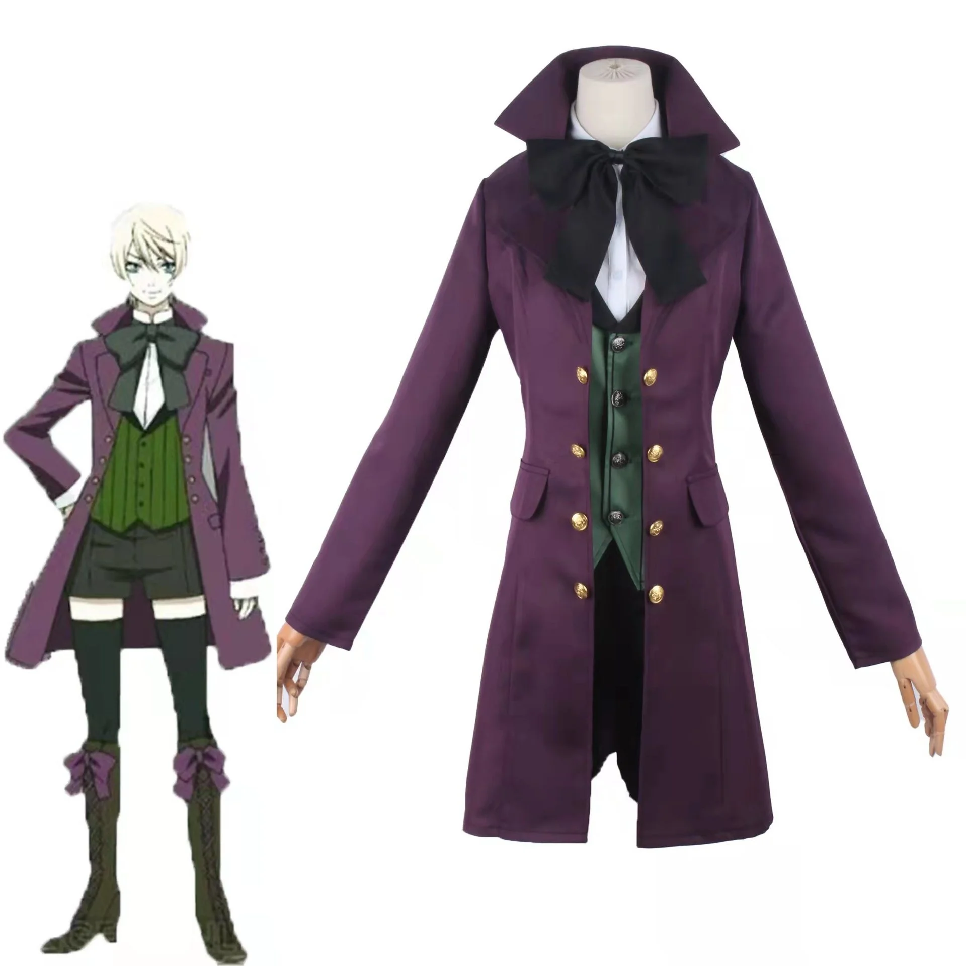 

Anime Black Butler 2 Kuroshitsuji Alois Trancy Uniform Outfits Cosplay Costumes Full Set (Outer + Vest + Shirt + Shorts+Bow tie)