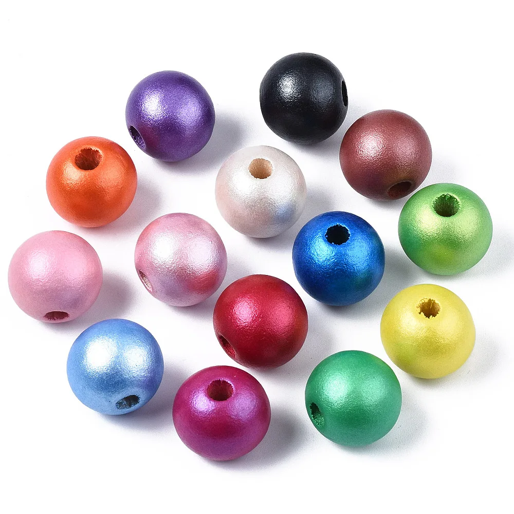 

200Pcs Colorful Natural Wooden Beads Big Hole Macrame Wood Beads with Pearlized Luster Round Spacer Bead Balls for Jewelry DIY