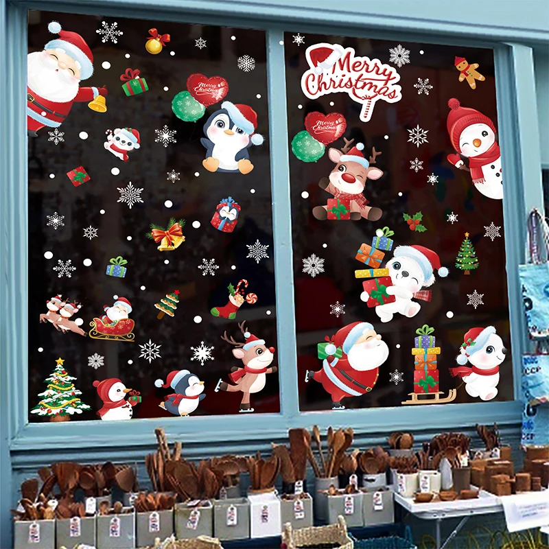 

9 Sheet Christmas Decorations Xmas Posters Snowflake Window Clings Stickers Santa Snowman Reindeer Winter Static Stickers