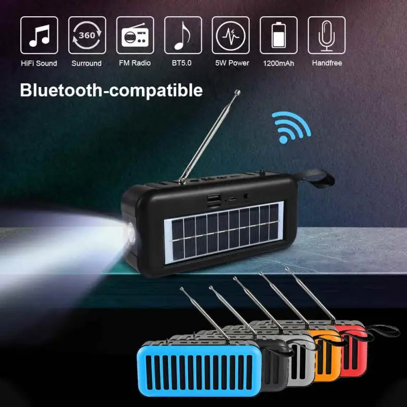 

D6 Solar Wireless Bluetooth-compatible Speaker Stereo Bass USB/TF/AUX Portable Radio Outdoor Column Music Player Subwoofer