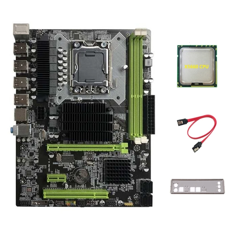 

Материнская плата X58 LGA1366 для компьютера, поддержка s DDR3 ECC памяти, с ЦП X5660 и кабелем SATA