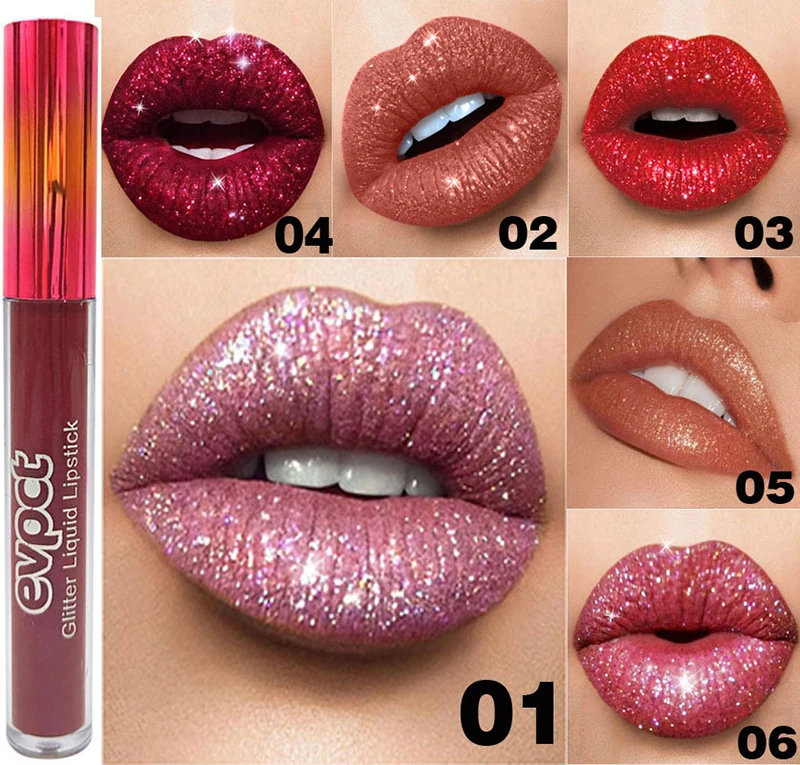

Diamond Shimmering Lip Gloss Cool Lip Stick Lasting Non-stick Metallic Lip Glaze 12 Colors Glitter Liquid Lipstick Lips Makeup