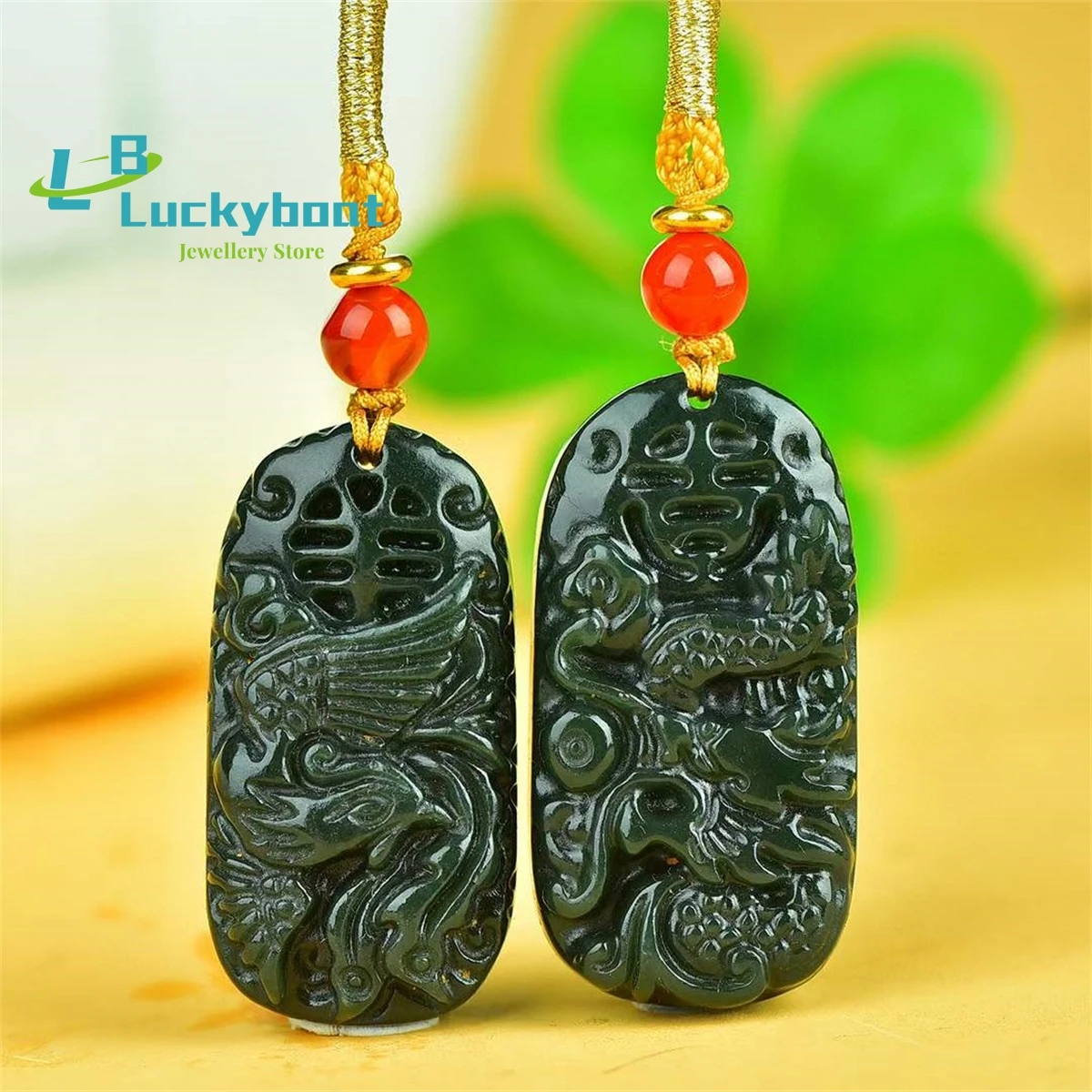 

Natural Hotan Jade Auspicious Dragon Phoenix Pair Pendant Simple Personality Fashion Versatile Retro National Men and Women