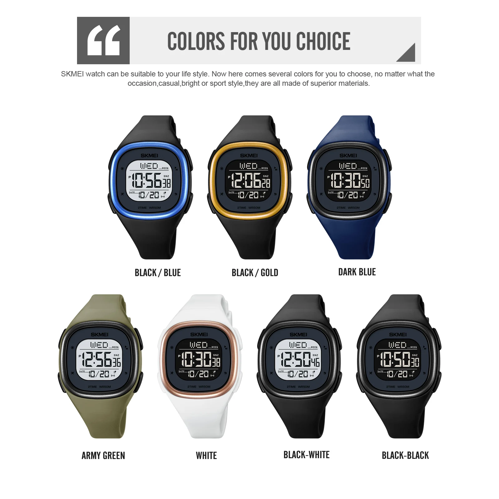 SKMEI Брендовые спортивные часы мужские модные секундомер 2 раза LED Отображение