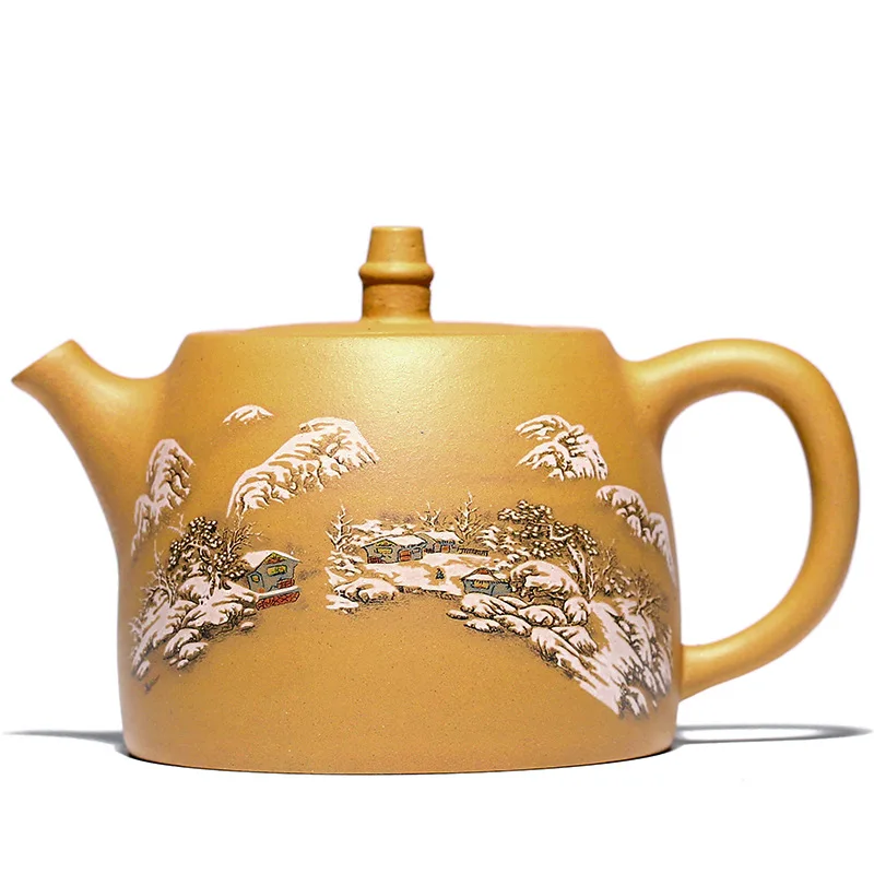 Gold Section Mud Purple Clay Pot All Hand-painted Handuo 500ml Large Capacity Teapot Zisha Yixing Handmade Kung-fu Drinkware