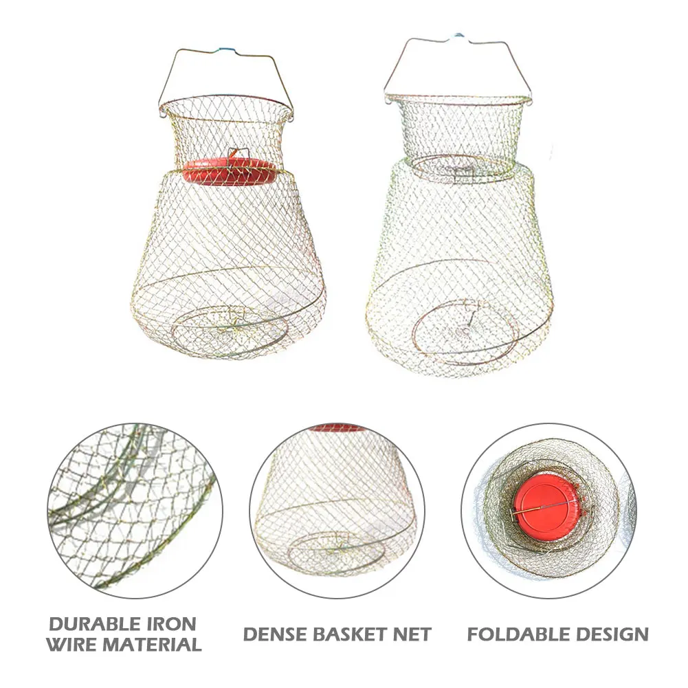 2pcs Iron Wire Easy Use Fish Basket Crab Outdoor Portable Professional Durable Fishing Accessories Storage Squid Collapsible |