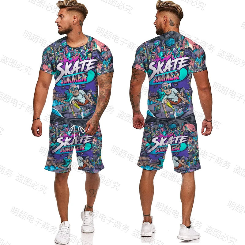

Anime Summer Men's Suit O Neck 3D Cartoon Bomb Explosion Printed T Shirt Weird Specific Skateboard Harajuku vlone Shirt Shorts