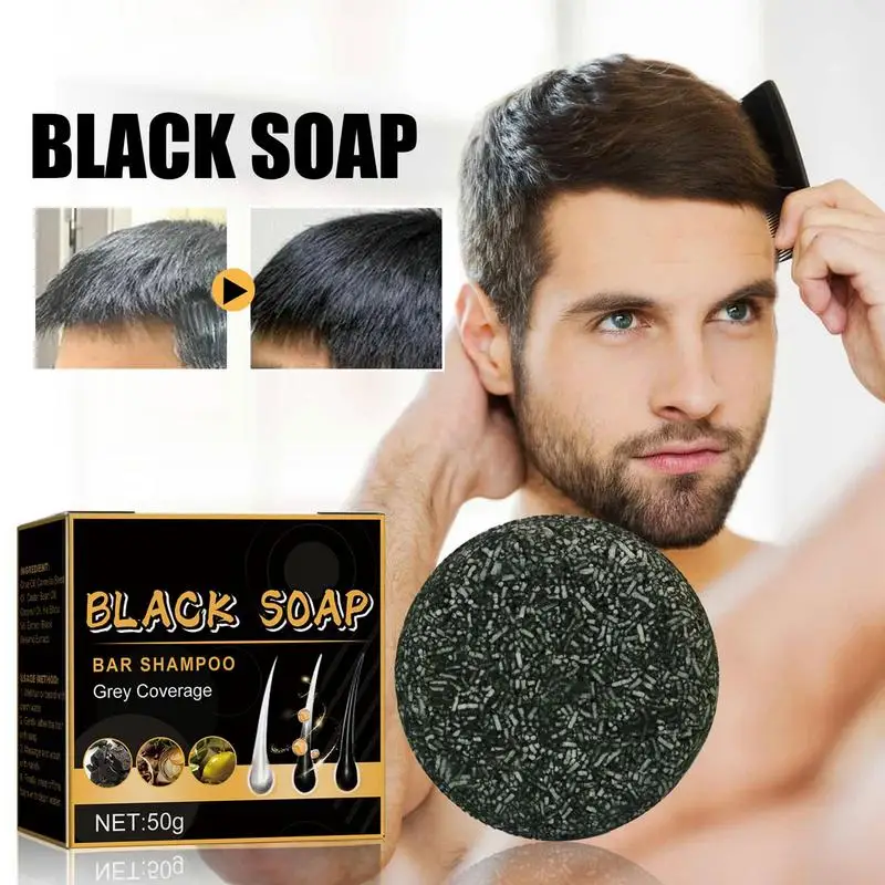 

50g Soap Hair Darkening Shampoo Bar Repair Gray White Hair Color Dye Hair Shampoo Natural Grey Gloss Black Soap
