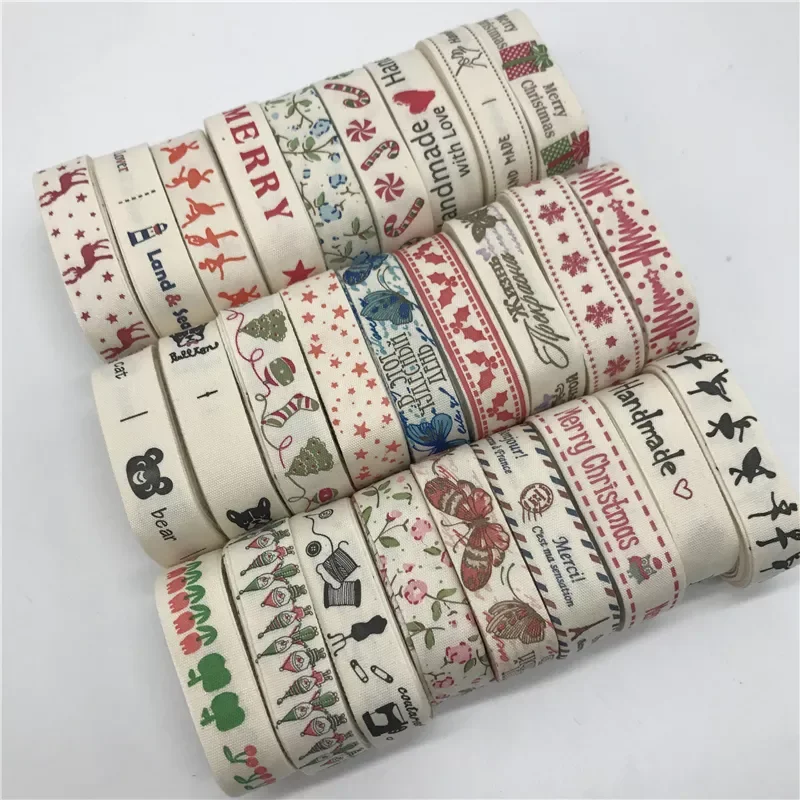 

15mm Multi Design "Handmade" Printed Cotton Lace Ribbon Sewing Fabric Wedding Decoration Gift Wrapping Christmas Ribbon