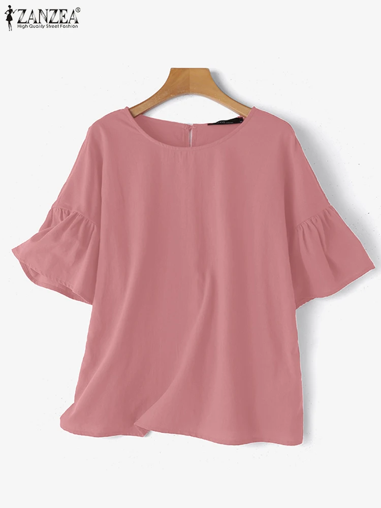 Блузка ZANZEA Женская свободного покроя с оборками Повседневная Уличная одежда