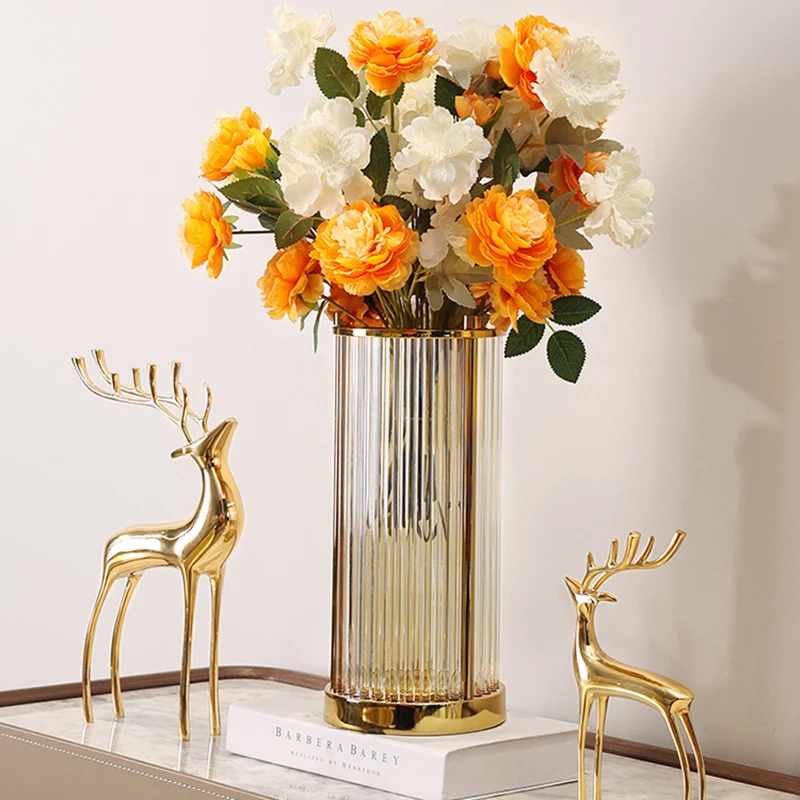 Glass Dried Flowers Pot Vases Luxury Hydroponics Design Transparent Base Bottle Gold Wedding Aesthetic Vasos Room Decor OA50HP