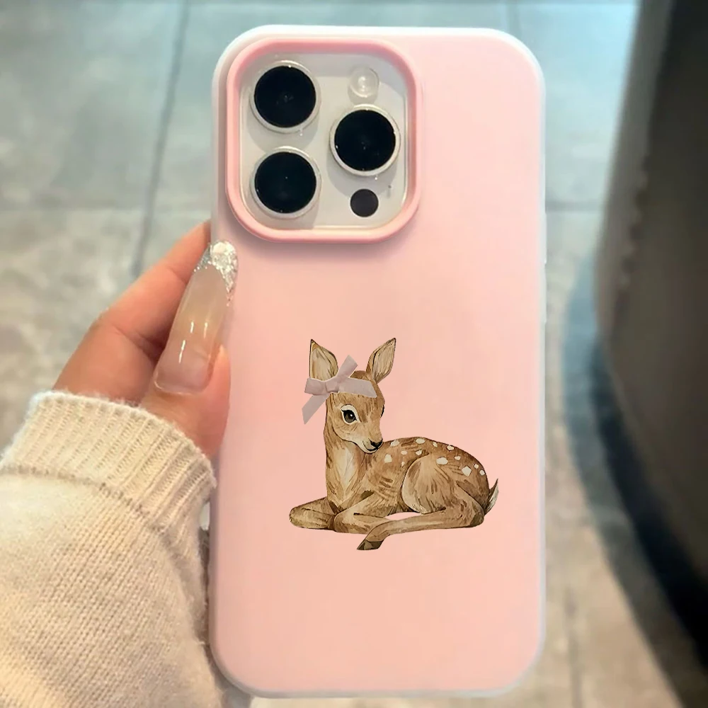 Фото Простой силиконовый чехол с мультяшным оленем Сика для iPhone 17, 16, 14, 15, 11, 12, 13 Pro Max, 8, 15, 16 Plus, 17 Air – противоударный №1