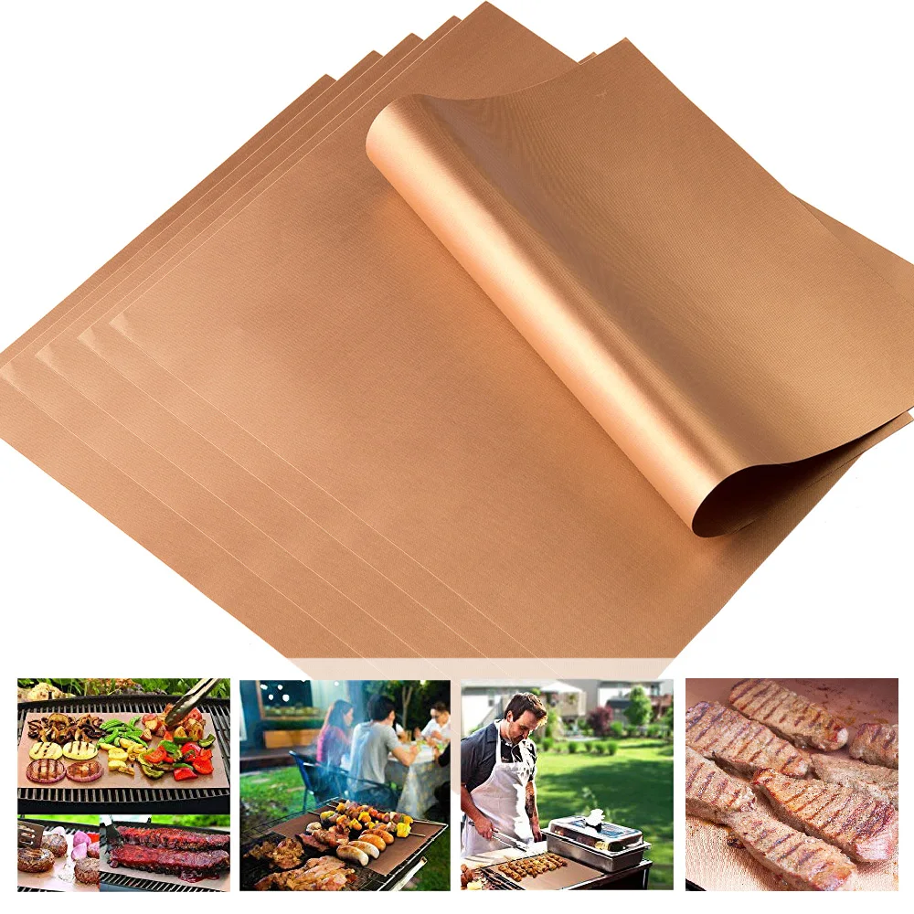 

High Quality 6pcs Reusable Non-stick Bbq Home Pad Sheet Fda Eco-friendly Copper Grill Mat Outdoor Baking Mats Burn Oven Liners