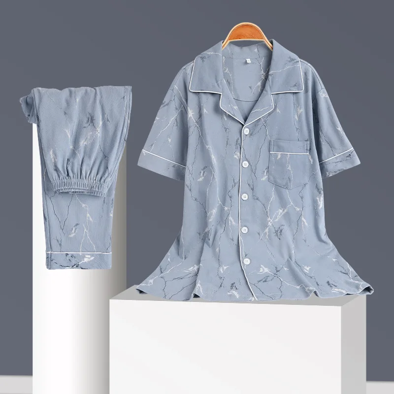 2022 High Quality 100% Cotton Spring Summer Mens Pajamas Set 2 Piece Set Pyjamas Sleepwear Soft Comfortable PJ Set For Men