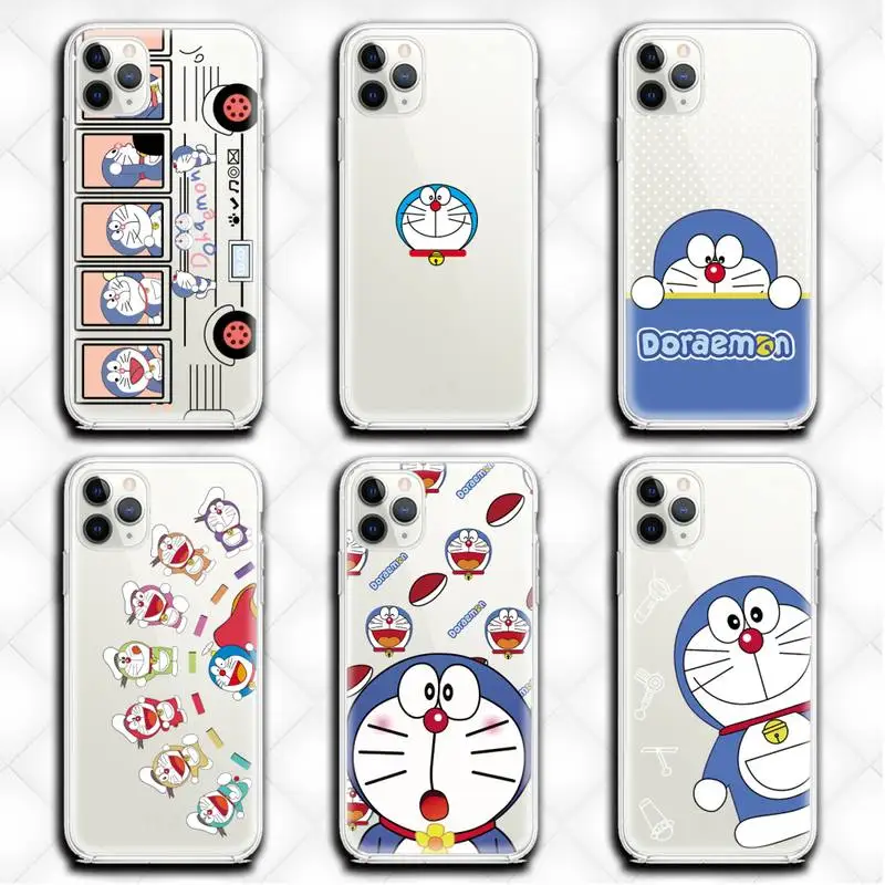 

Cute Cartoon Cat Doraemon Phone Case Clear for iphone 13 12 11 Pro max mini XS 8 7 Plus X SE 2020 XR cover