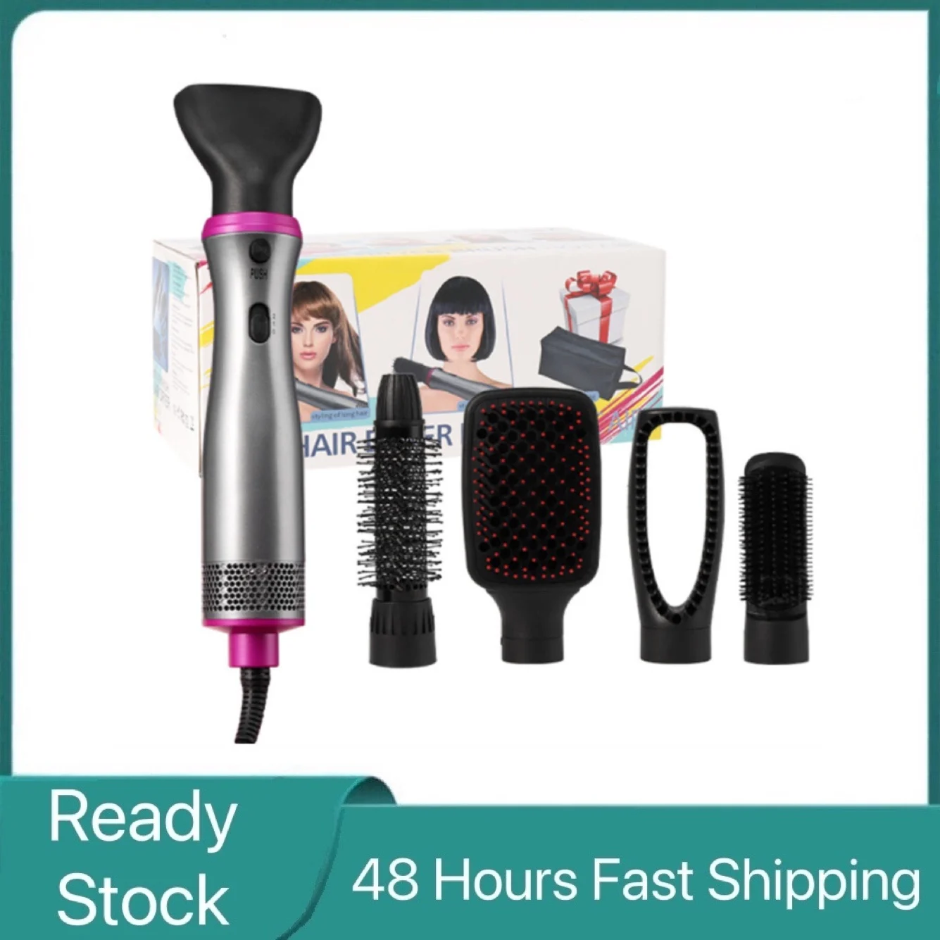 

Five In One Ceramic Curling Hot Air Comb Hair Dryer Curling Wand Detachable Brush Kit Negative Ion Hair Curler Curling Iron